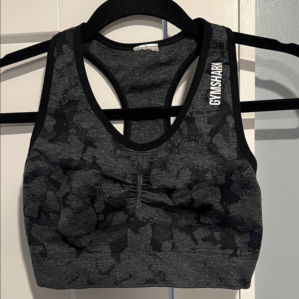 Gymshark Black Charcoal Camo Seamless Racerback Sports Bra